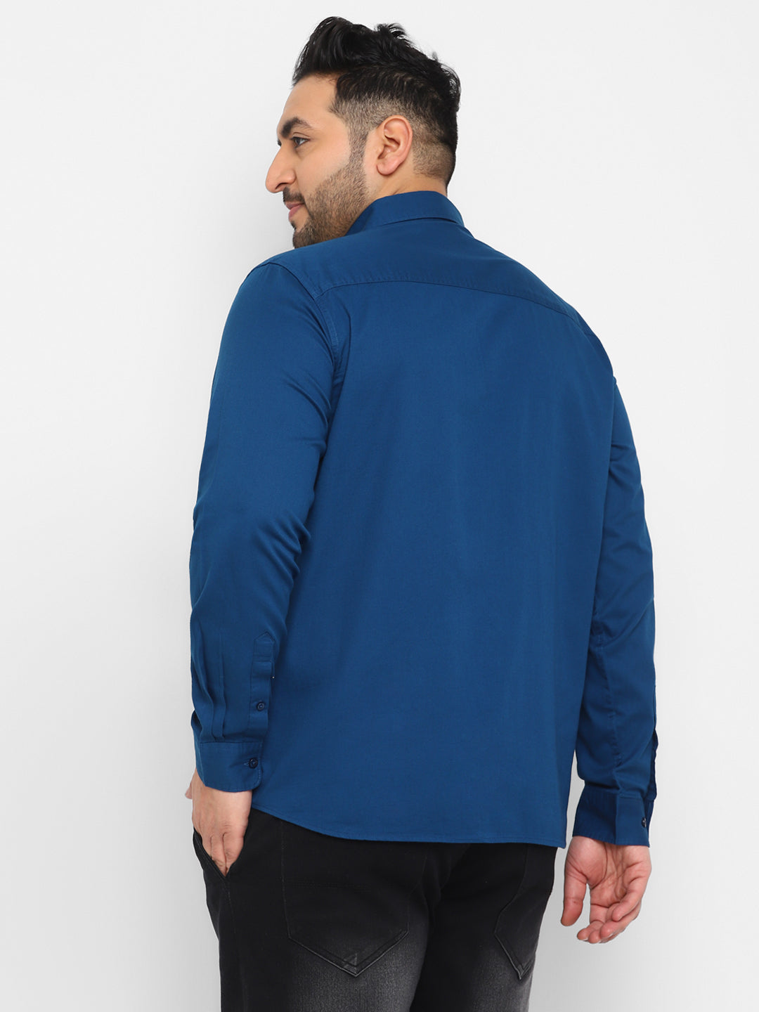 Plus Men's Blue Cotton Full Sleeve Regular Fit Casual Solid Shirt