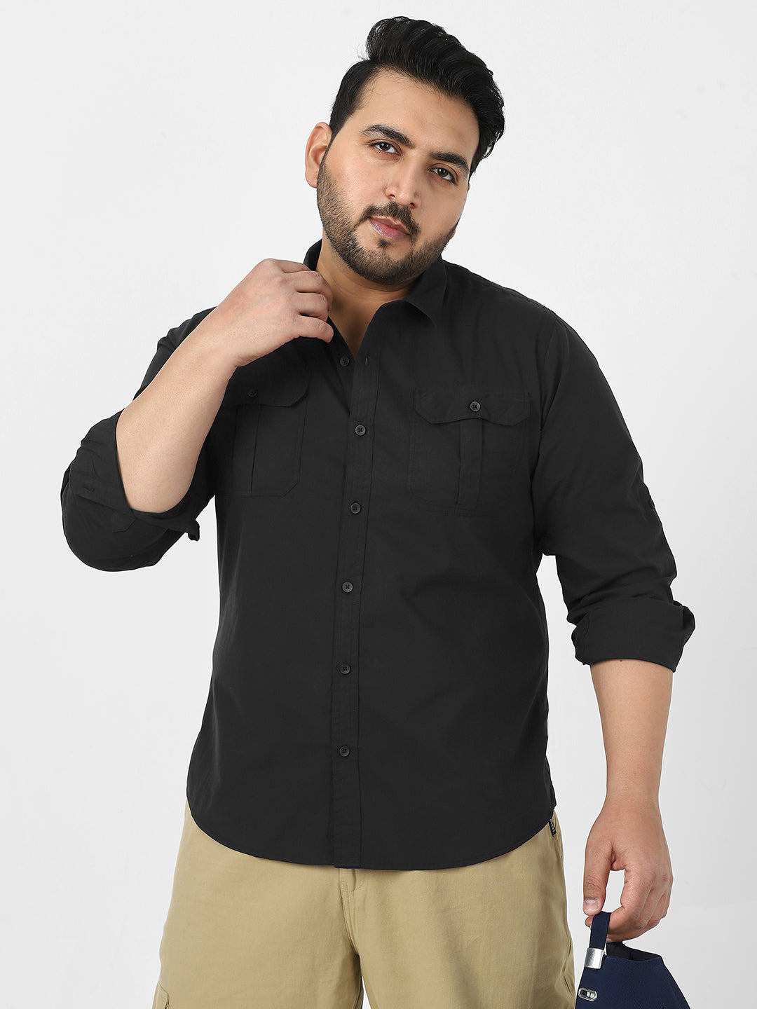 Men's Black Cotton Full Sleeve Regular Fit Casual Solid Shirt