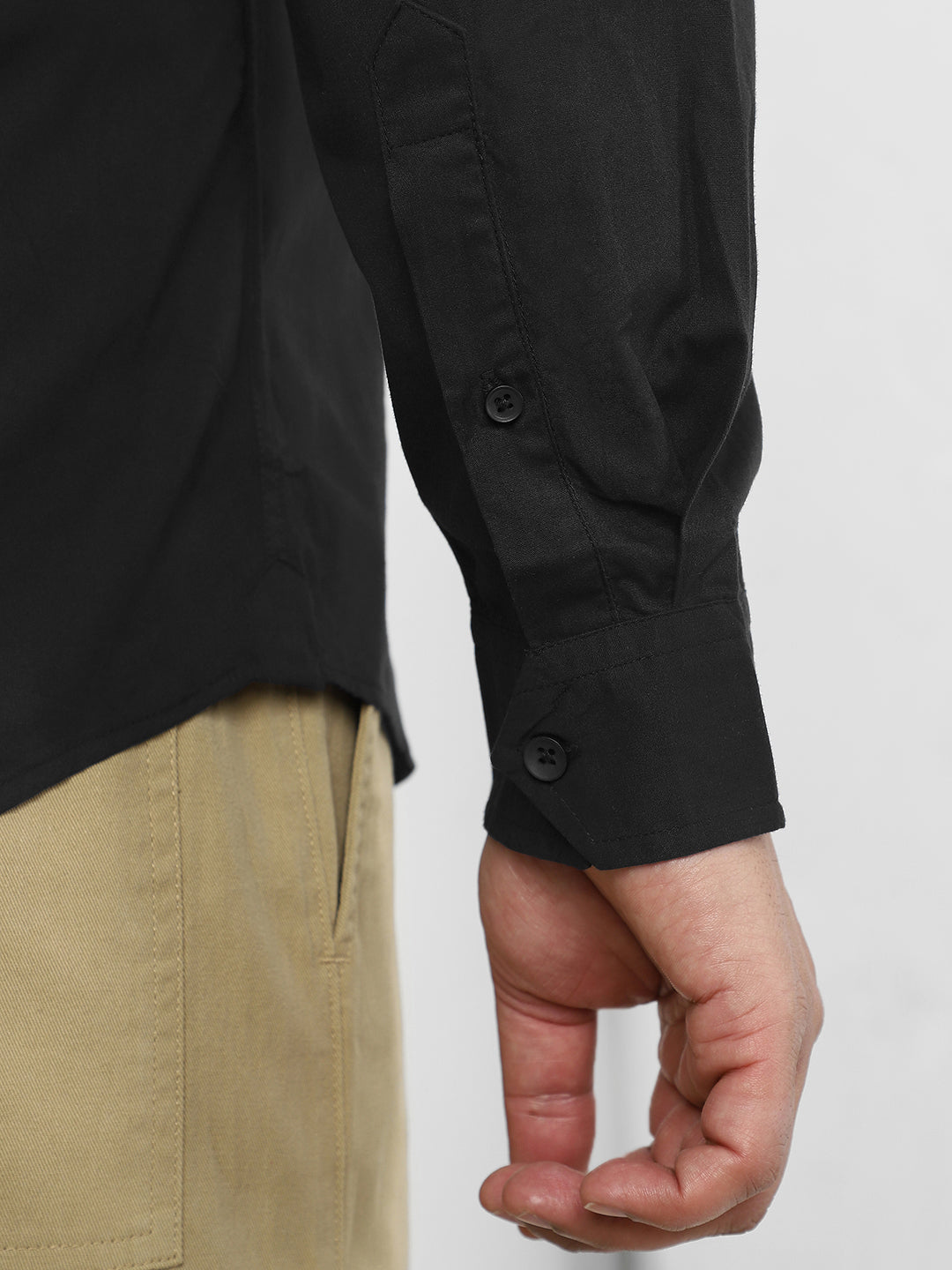 Men's Black Cotton Full Sleeve Regular Fit Casual Solid Shirt