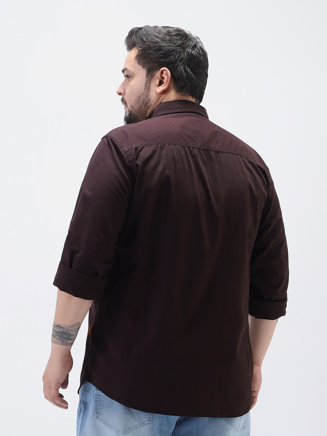 Plus Men's Cocoa Cotton Full Sleeve Regular Fit Casual Solid Shirt