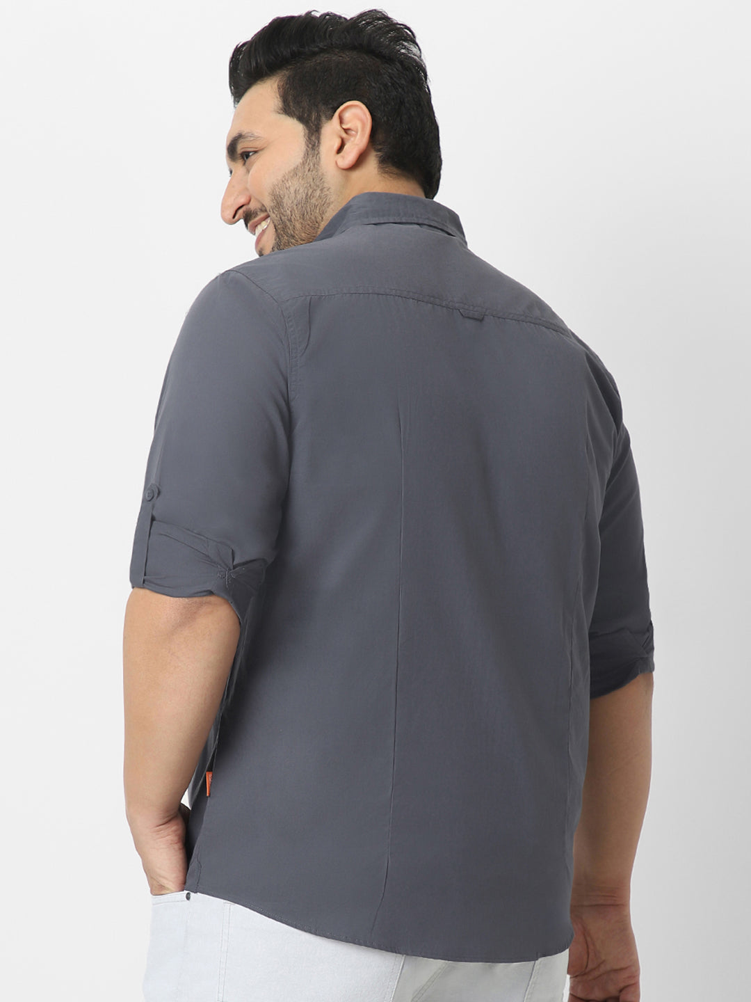 Men's Dark Grey Cotton Full Sleeve Regular Fit Casual Solid Shirt