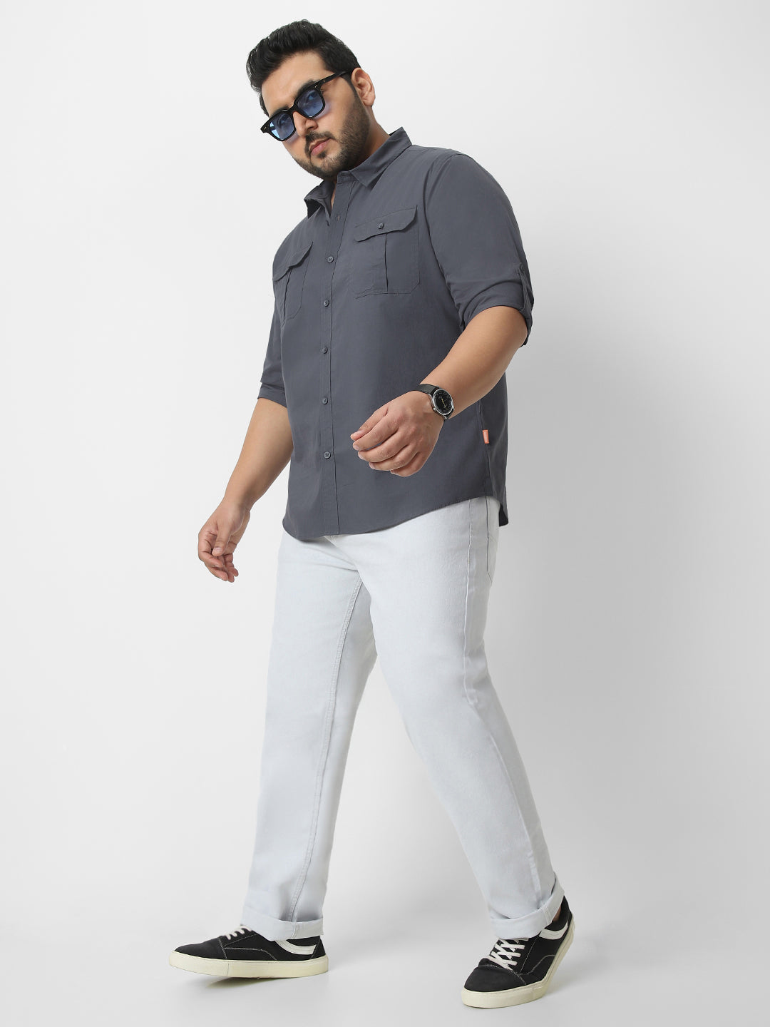 Men's Dark Grey Cotton Full Sleeve Regular Fit Casual Solid Shirt