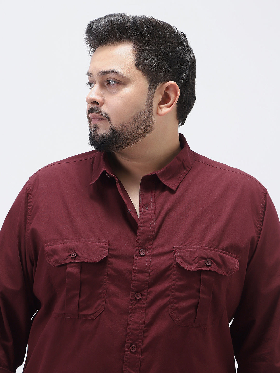 Plus Men's Maroon Cotton Full Sleeve Regular Fit Casual Solid Shirt