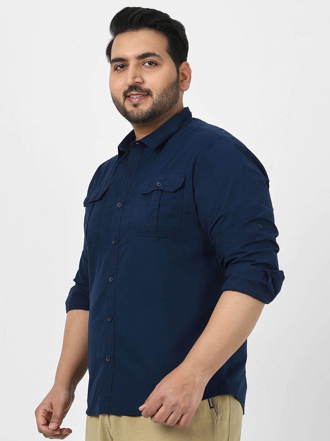 Men's Navy Cotton Full Sleeve Regular Fit Casual Solid Shirt