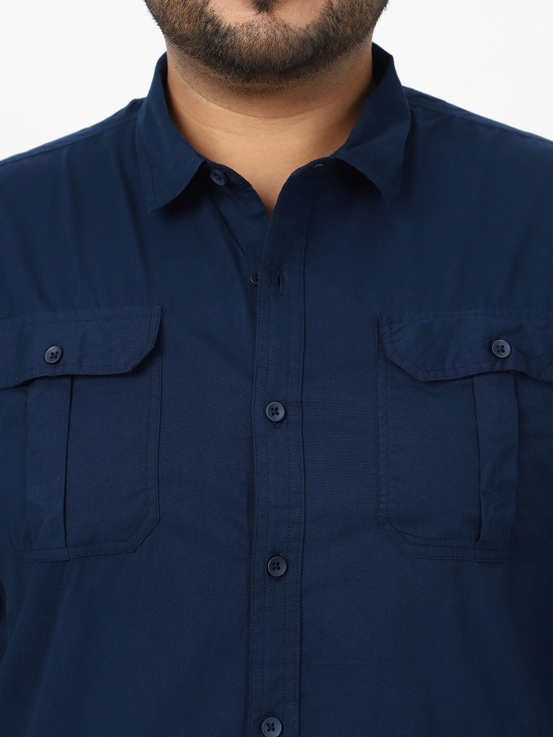 Men's Navy Cotton Full Sleeve Regular Fit Casual Solid Shirt