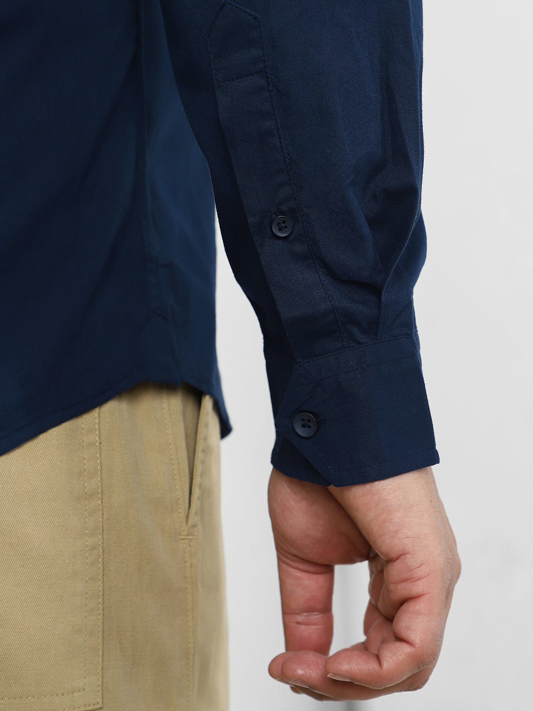 Men's Navy Cotton Full Sleeve Regular Fit Casual Solid Shirt