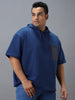 Plus Men's Blue Cotton Solid Hooded Neck Sweatshirt