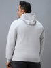 Plus Men's Grey Cotton Solid Button Hooded Neck Sweatshirt