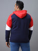 Plus Men's Blue, Red Cotton Colour Block Hooded Neck Sweatshirt