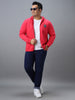 Plus Men's Pink Cotton Solid Zippered Hooded Neck Sweatshirt
