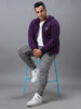 Plus Men's Purple Cotton Solid Zippered Hooded Neck Sweatshirt