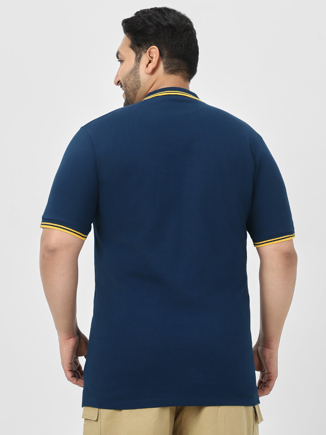 Plus Men's Navy Blue Solid Regular Fit Polo T-Shirt