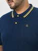 Plus Men's Navy Blue Solid Regular Fit Polo T-Shirt
