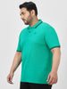 Plus Men's Teal Green Solid Cotton Polo T-Shirt