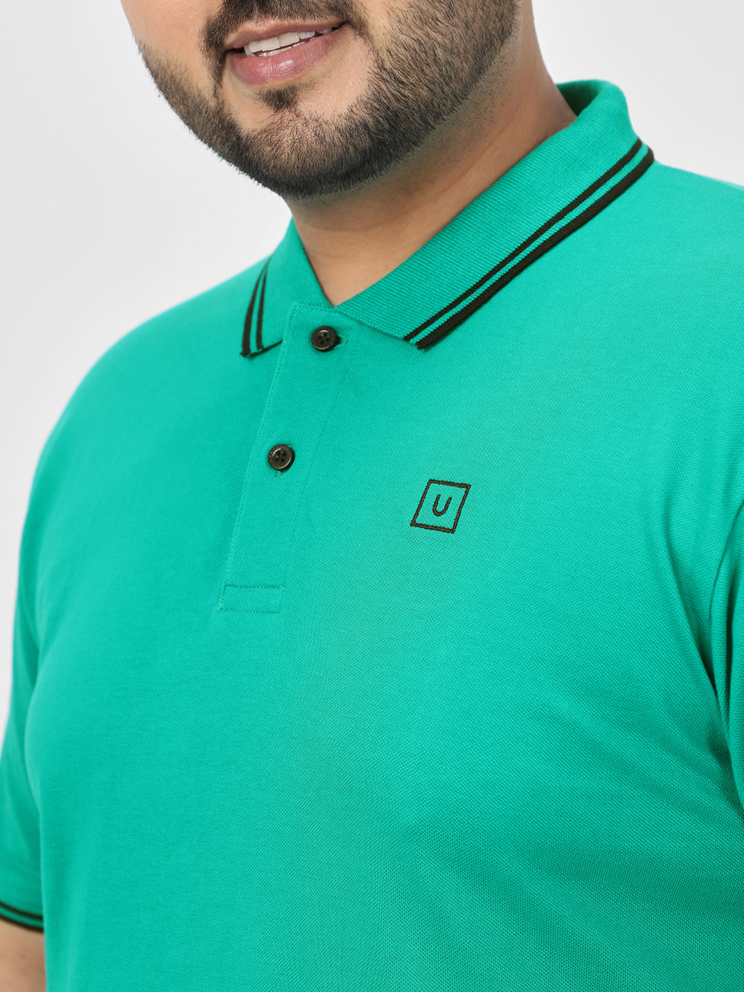 Plus Men's Teal Green Solid Cotton Polo T-Shirt