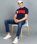 Men's Navy Blue, Red, White Colour-Block Slim Fit Half Sleeve Cotton Polo T-Shirt