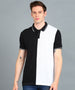 Men's White, Black Colour-Block Slim Fit Half Sleeve Cotton Polo T-Shirt