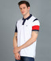 Men's White, Navy Blue, Red Colour-Block Slim Fit Half Sleeve Cotton Polo T-Shirt