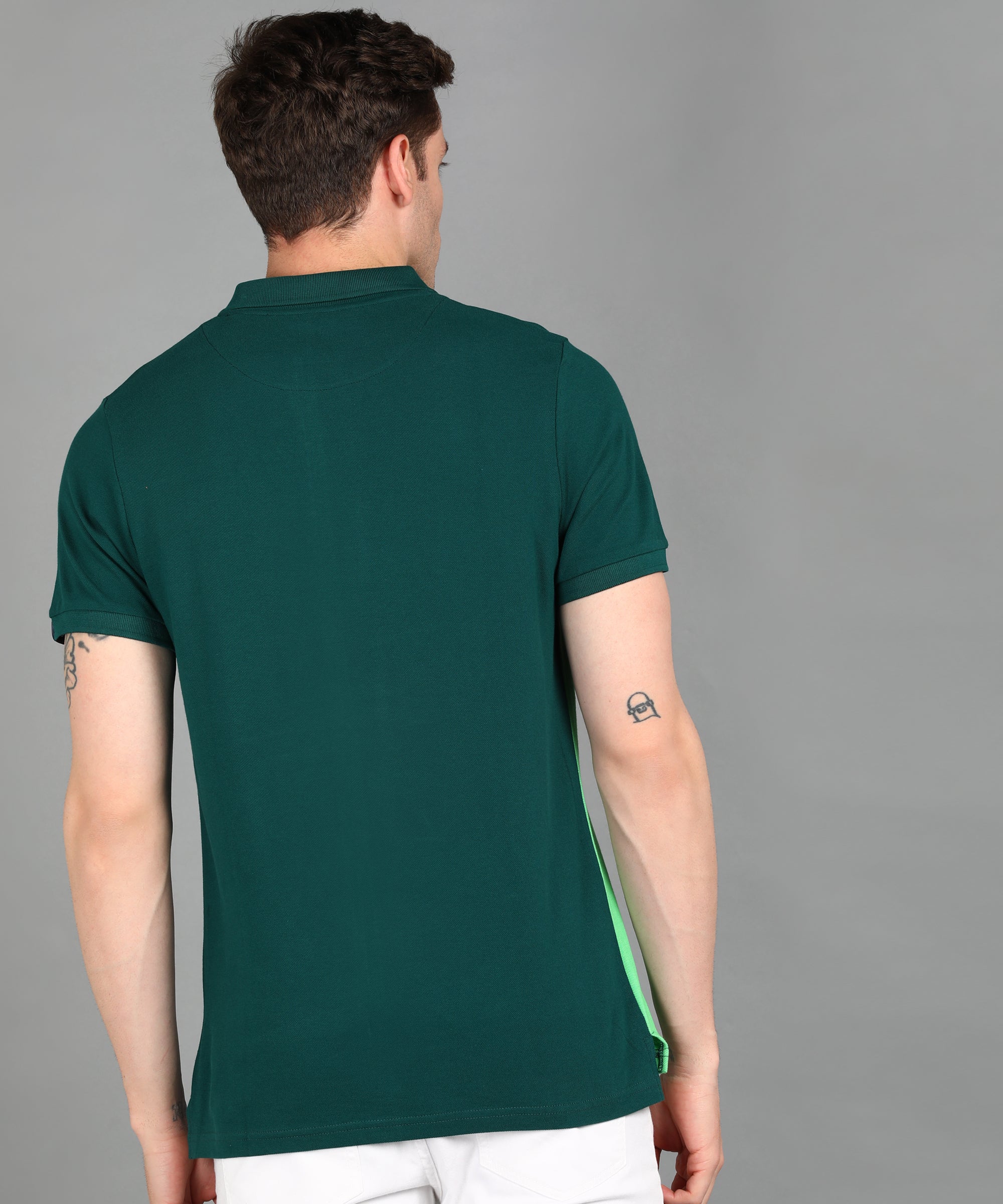 Men's Green Mint Colour-Block Slim Fit Half Sleeve Cotton Polo T-Shirt