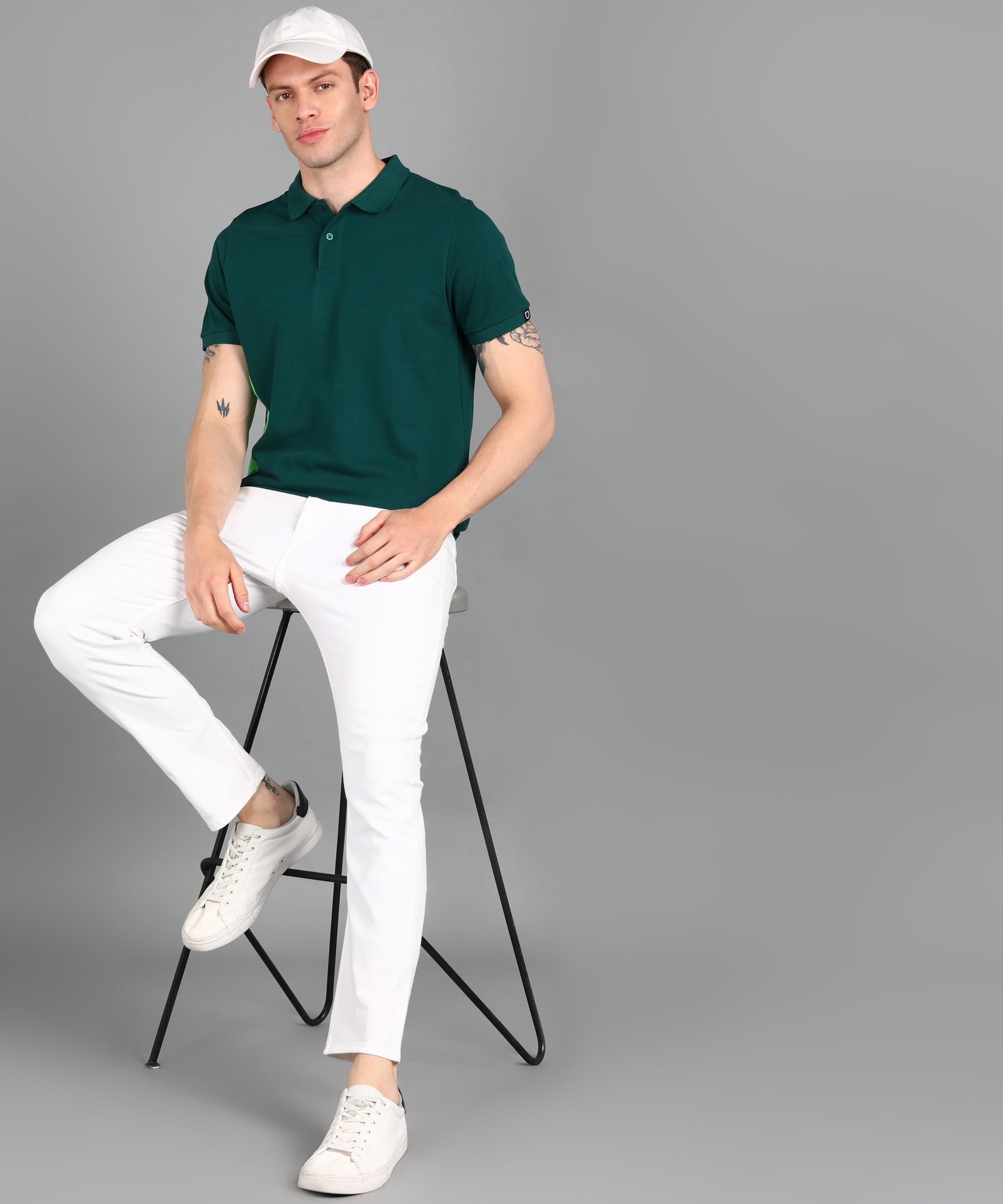 Men's Green Mint Colour-Block Slim Fit Half Sleeve Cotton Polo T-Shirt