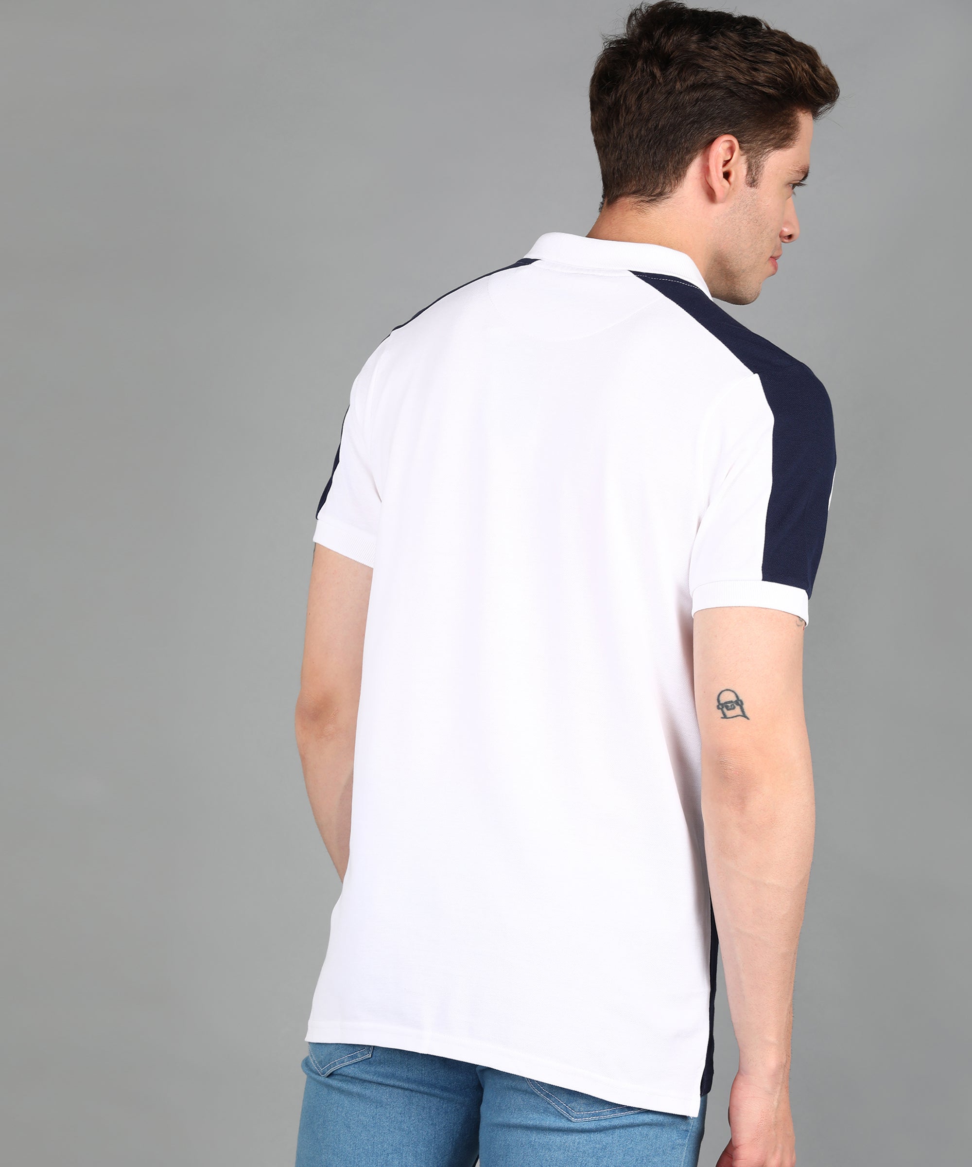 Men's White, Red, Navy Colour-Block Slim Fit Half Sleeve Cotton Polo T-Shirt