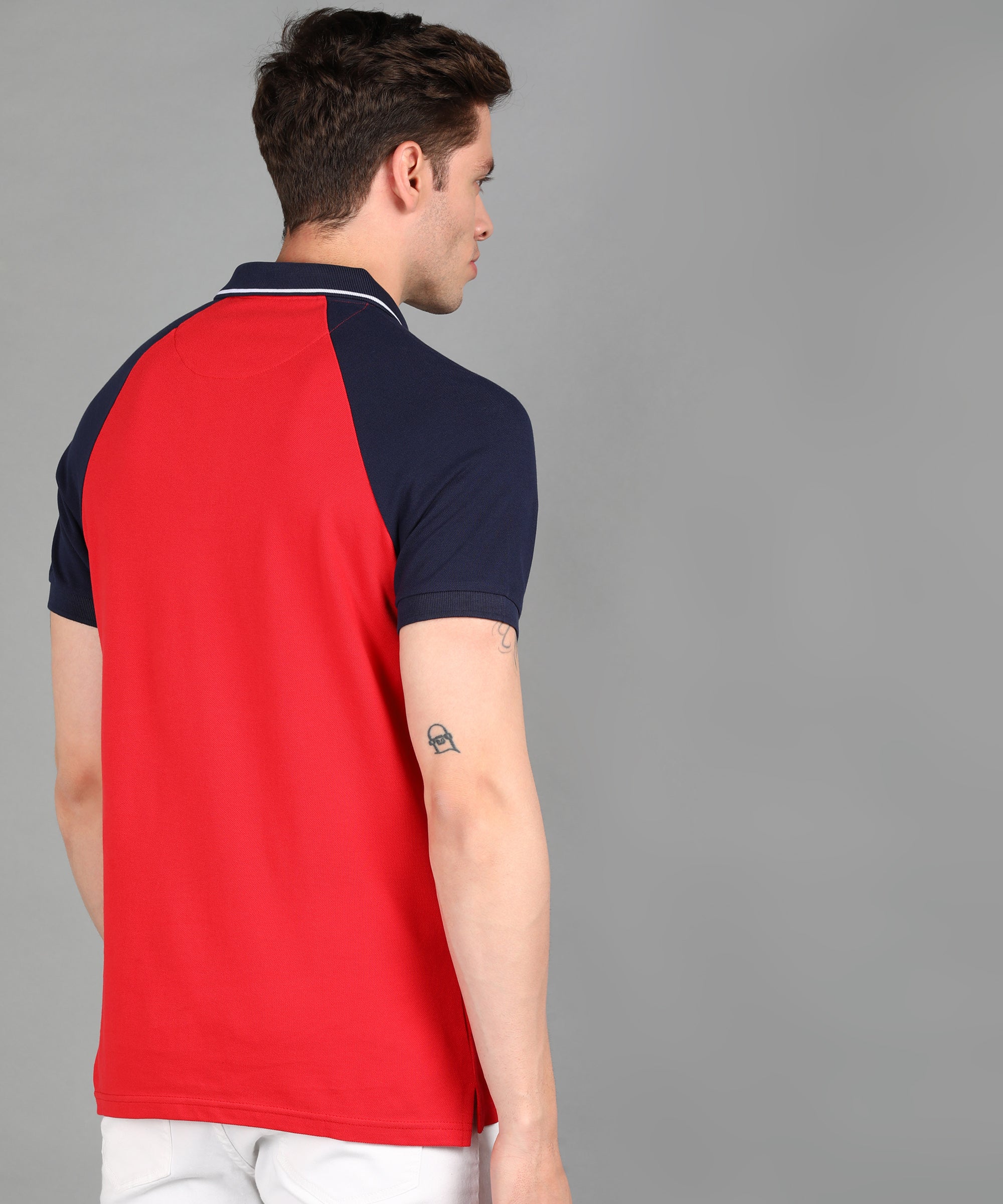 Men's White, Navy, Red Colour-Block Slim Fit Half Sleeve Cotton Polo T-Shirt
