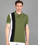 Men's Olive, White, Black Colour-Block Slim Fit Half Sleeve Cotton Polo T-Shirt