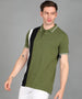 Men's Olive, White, Black Colour-Block Slim Fit Half Sleeve Cotton Polo T-Shirt