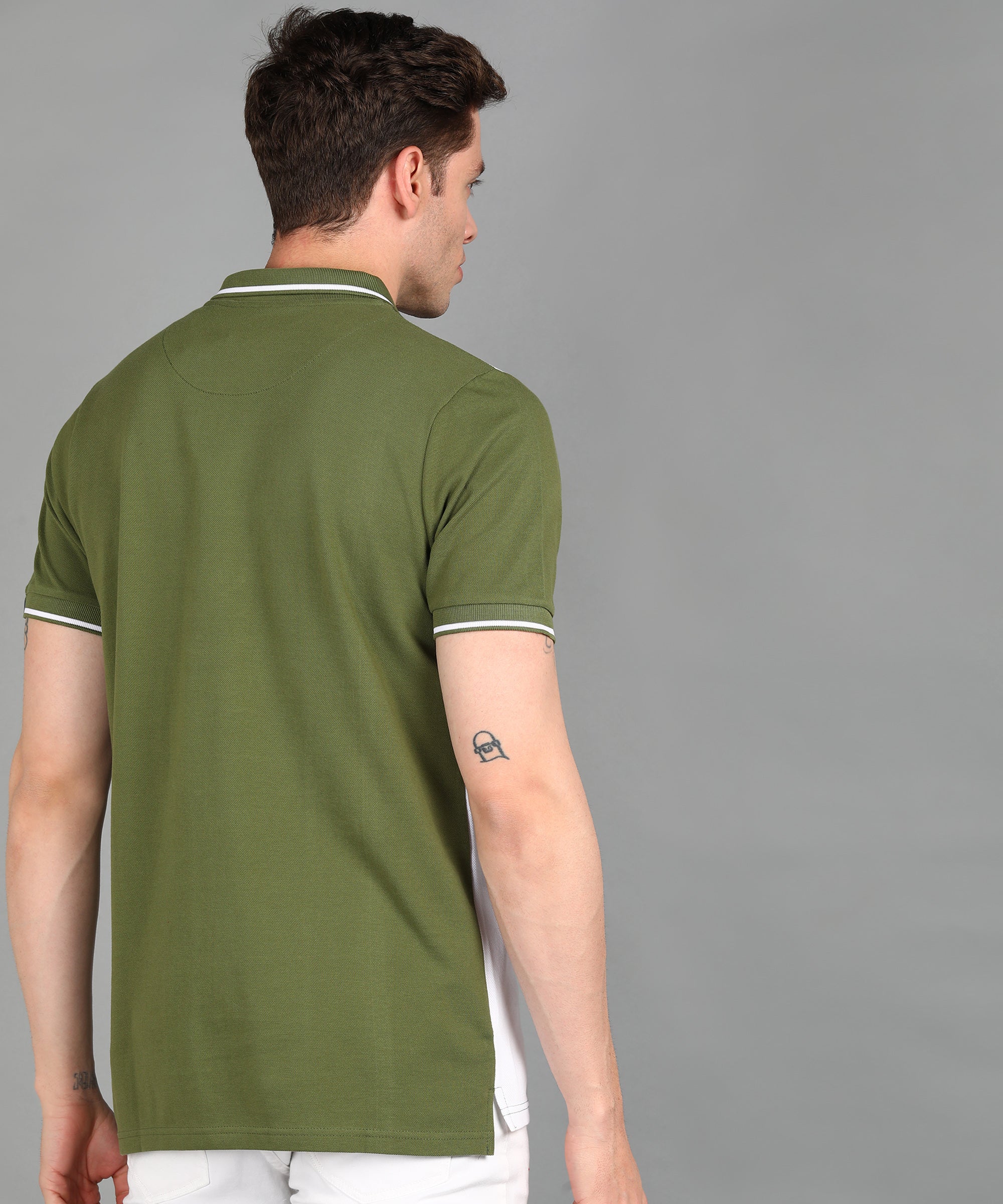 Men's Olive, White, Black Colour-Block Slim Fit Half Sleeve Cotton Polo T-Shirt