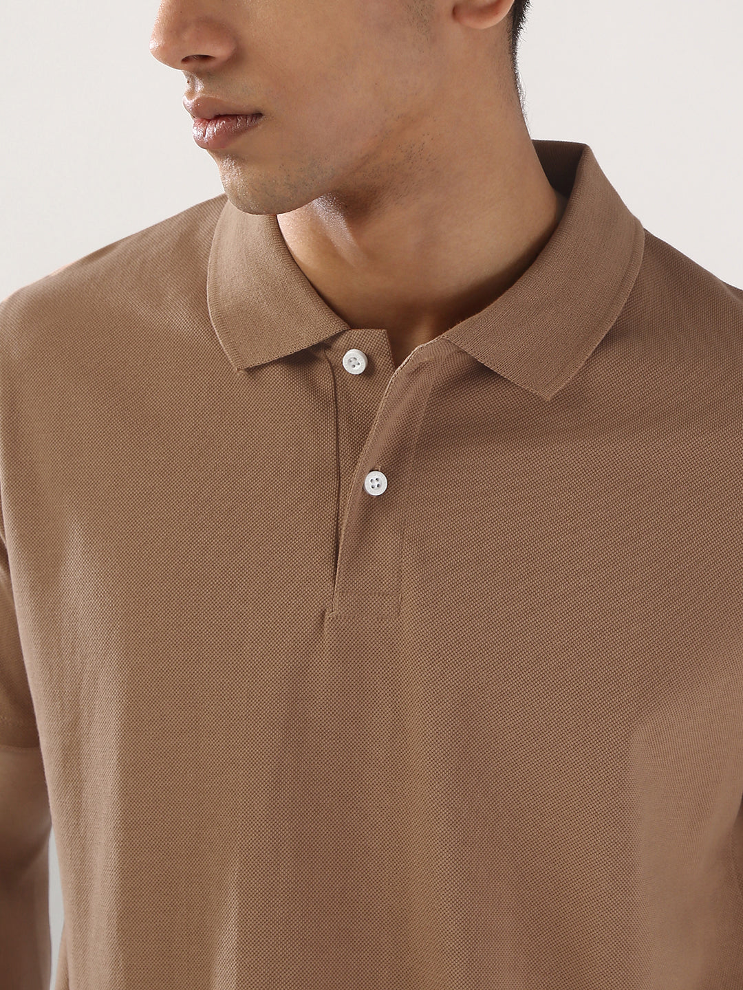 Men's Mocha Mousse Solid Regular Fit Half Sleeve Cotton Polo T-Shirt