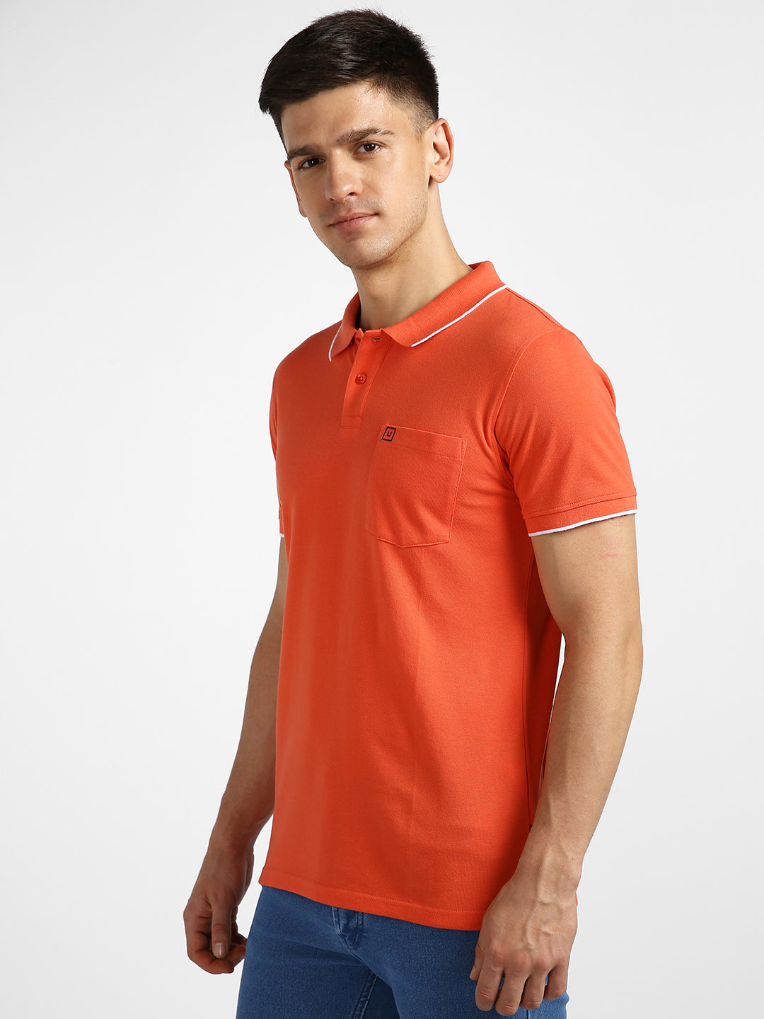 Men's Orange Solid Slim Fit Half Sleeve Cotton Polo T-Shirt