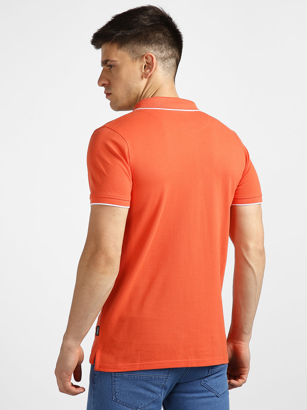 Men's Orange Solid Slim Fit Half Sleeve Cotton Polo T-Shirt