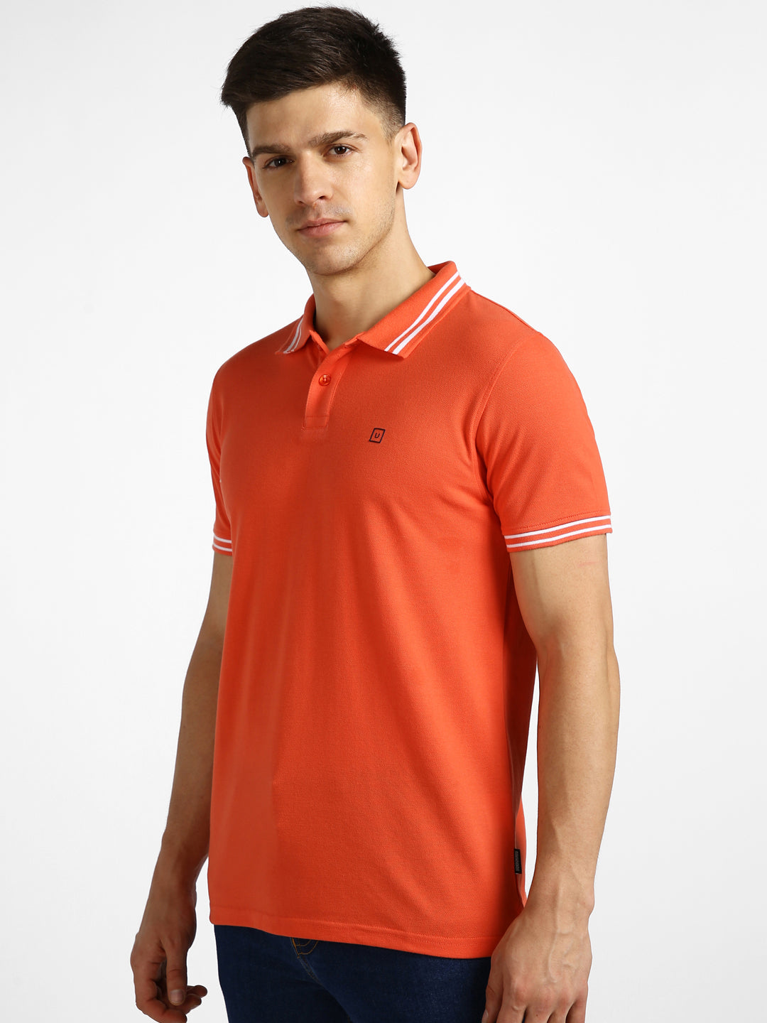 Men's Orange Solid Slim Fit Half Sleeve Cotton Polo T-Shirt