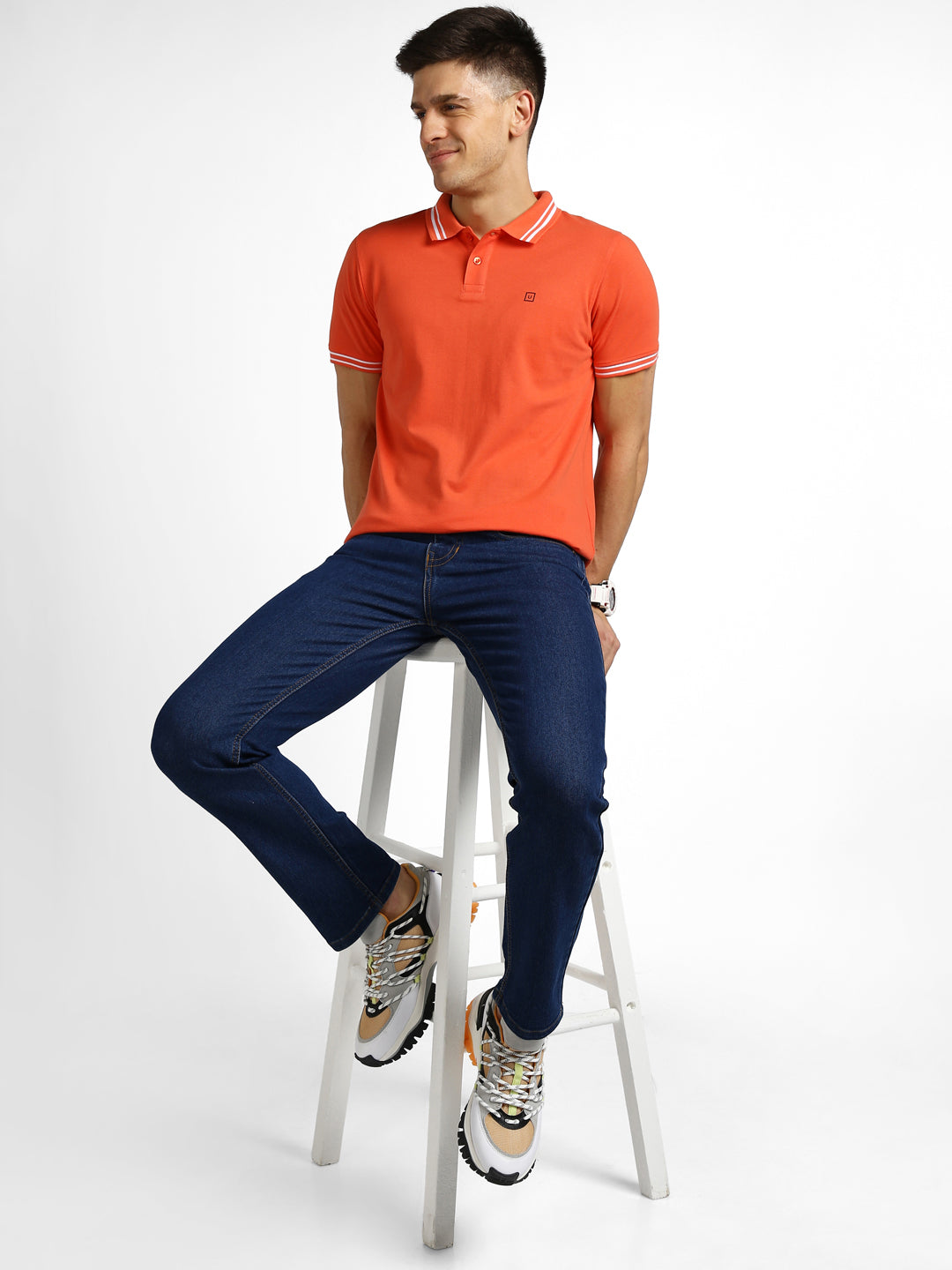 Men's Orange Solid Slim Fit Half Sleeve Cotton Polo T-Shirt