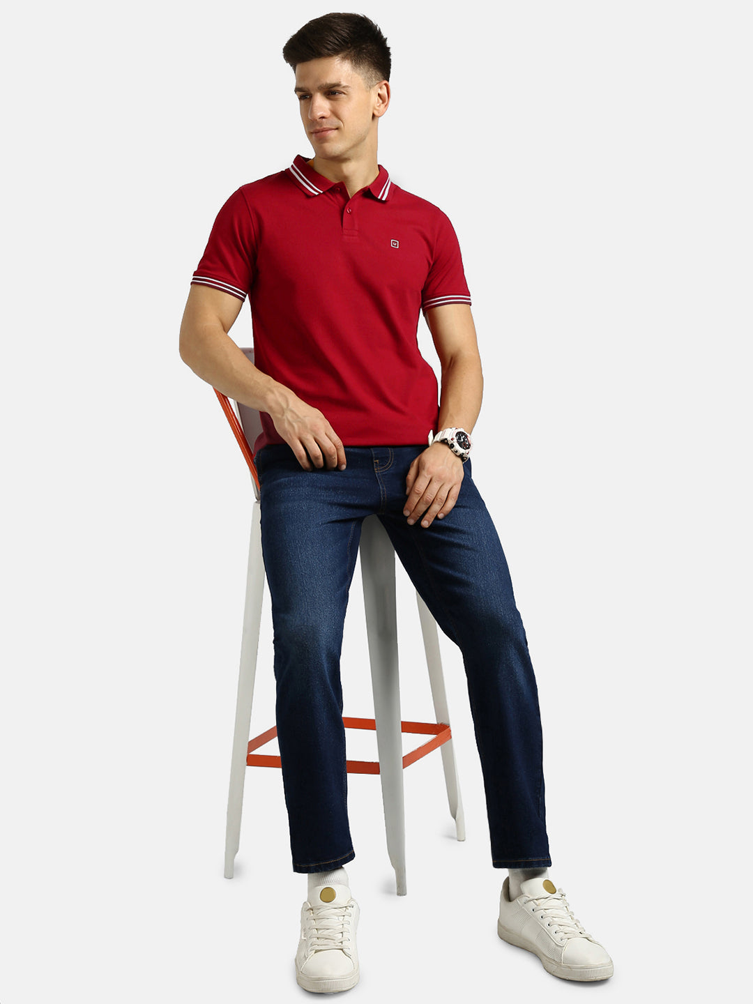 Men's Red Solid Slim Fit Half Sleeve Cotton Polo T-Shirt