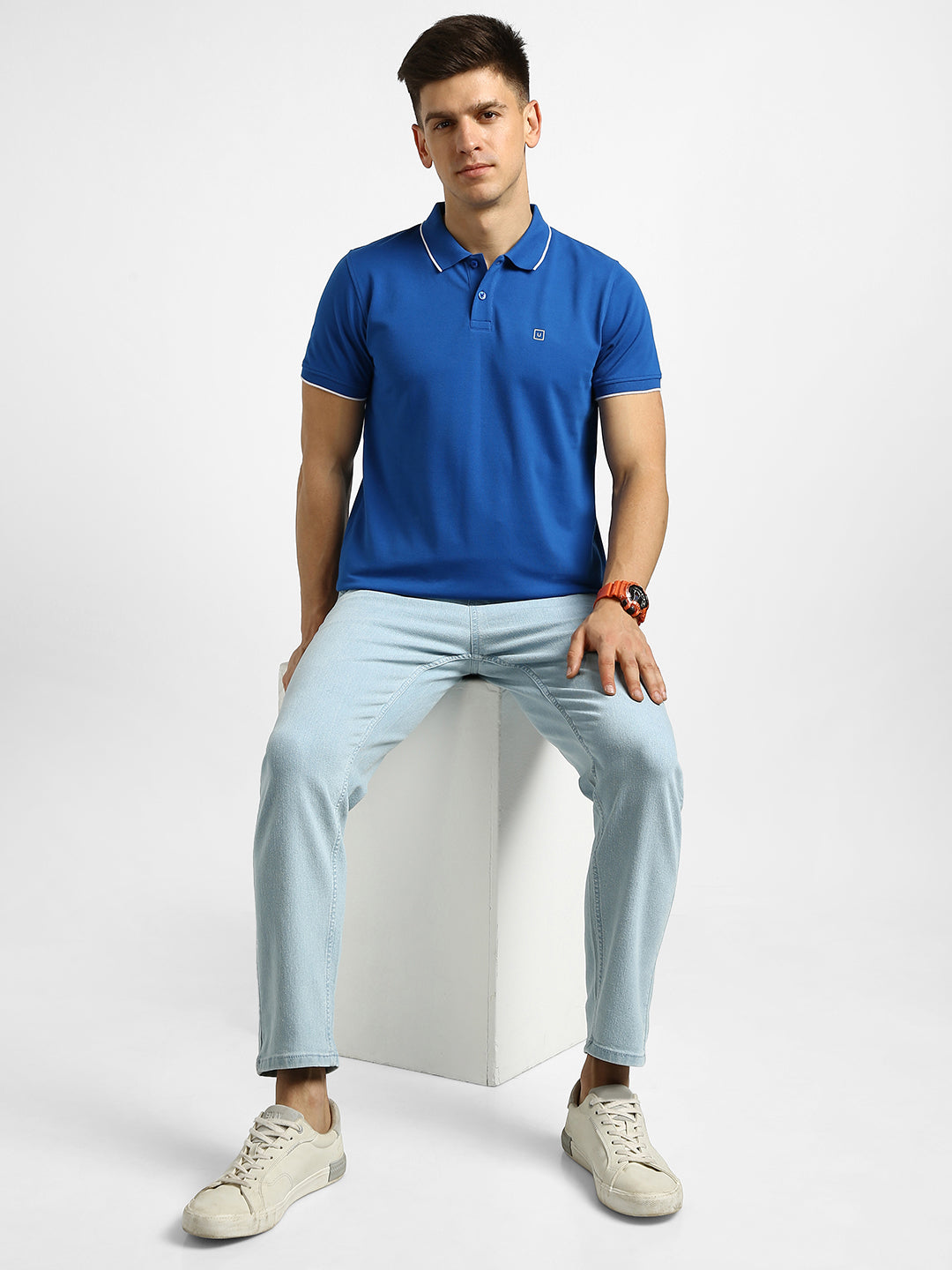 Men's Blue Solid Slim Fit Half Sleeve Cotton Polo T-Shirt