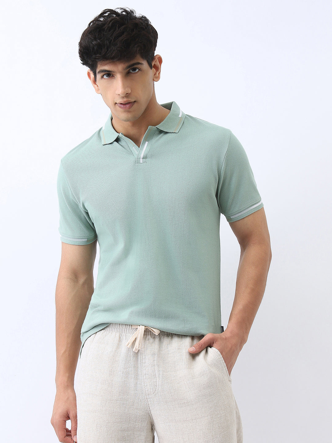Men's Granite Green Solid Regular Fit Half Sleeve Cotton Polo T-Shirt