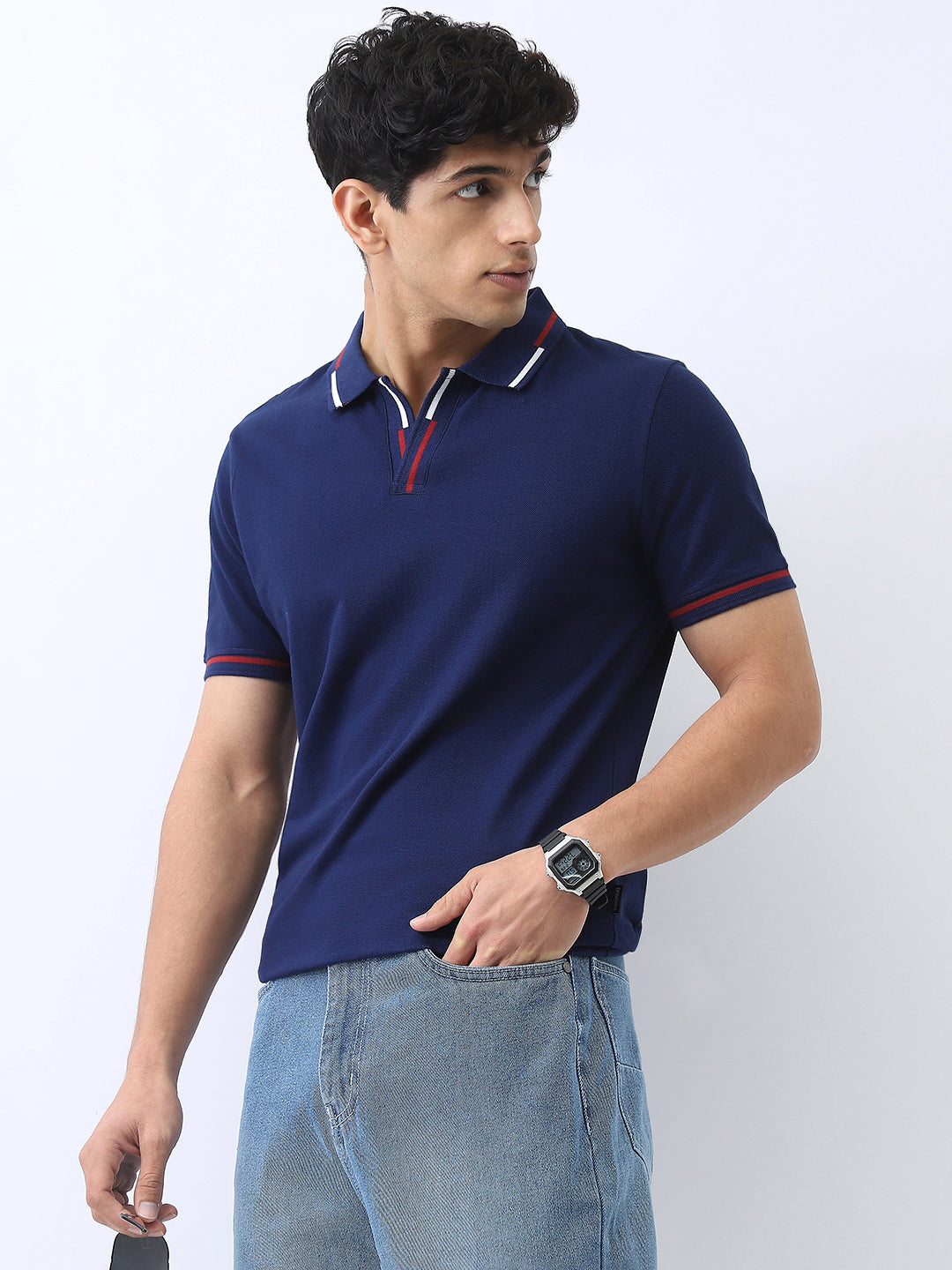 Men's Navy Solid Regular Fit Half Sleeve Cotton Polo T-Shirt