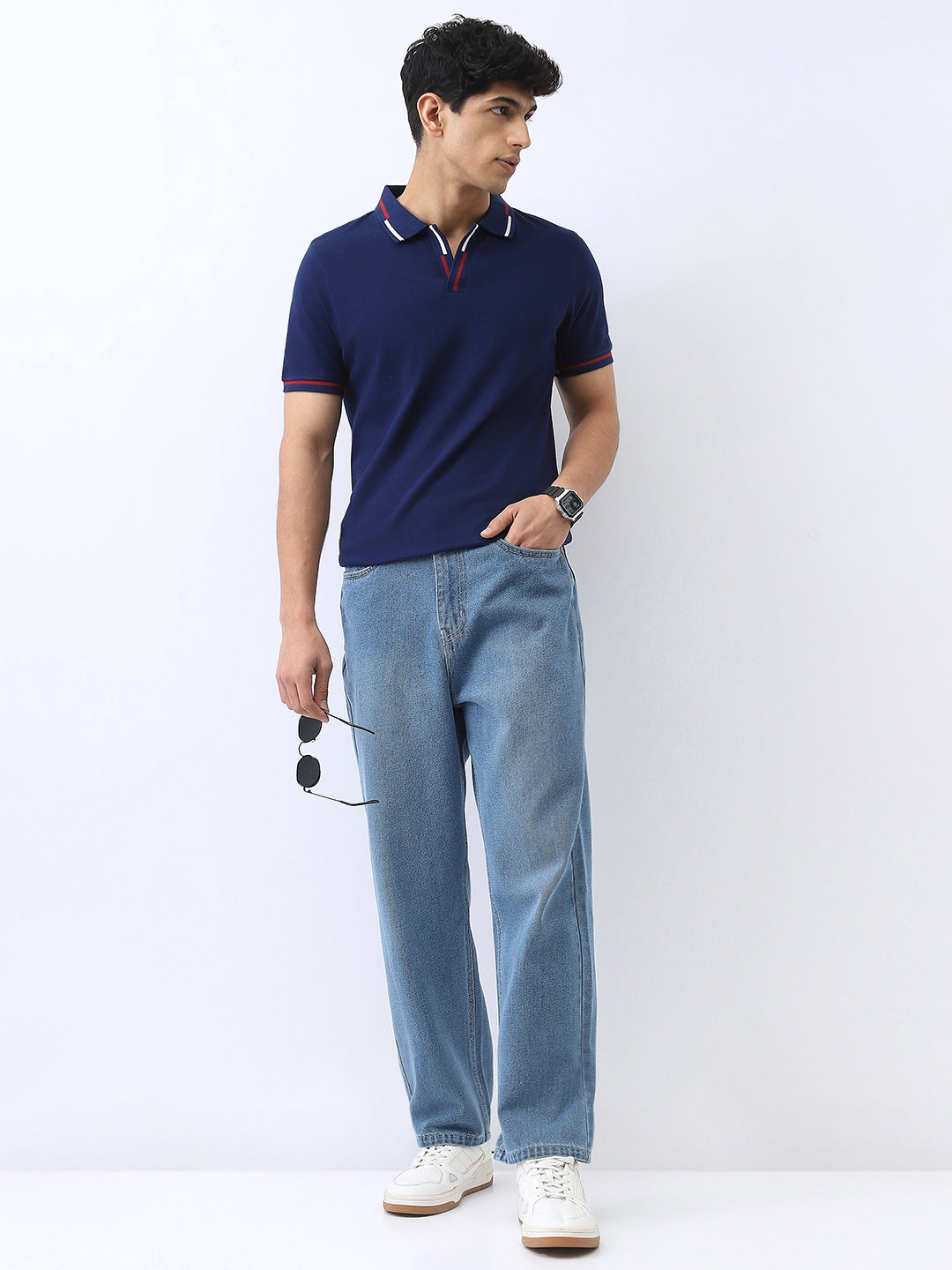 Men's Navy Solid Regular Fit Half Sleeve Cotton Polo T-Shirt