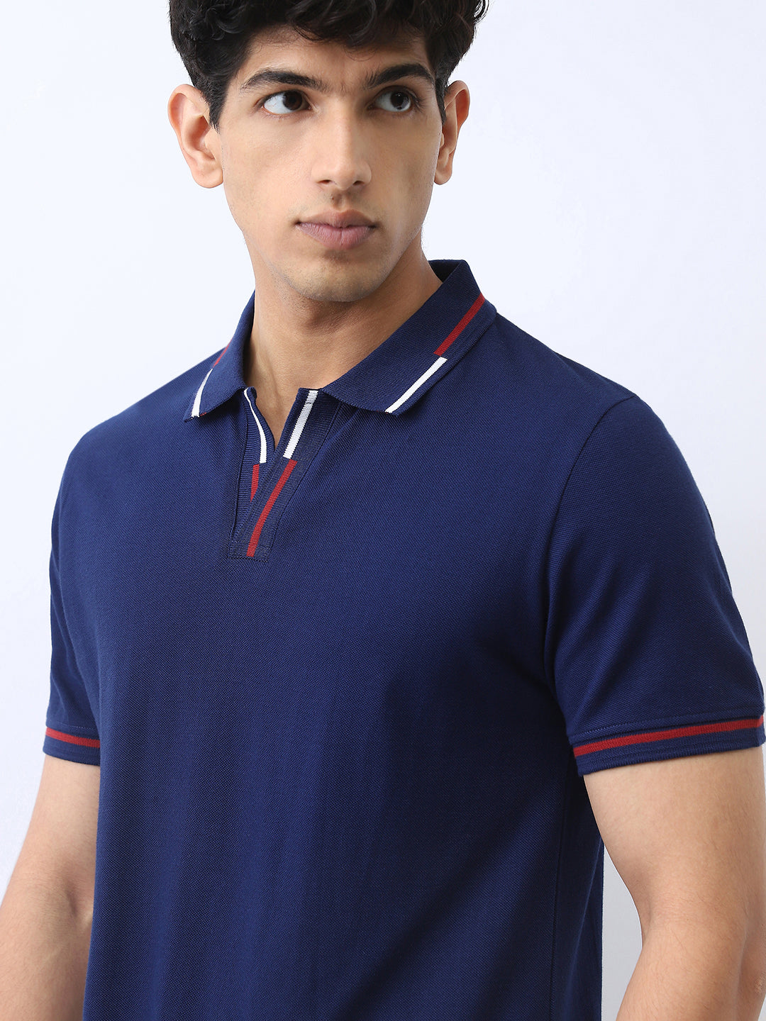 Men's Navy Solid Regular Fit Half Sleeve Cotton Polo T-Shirt