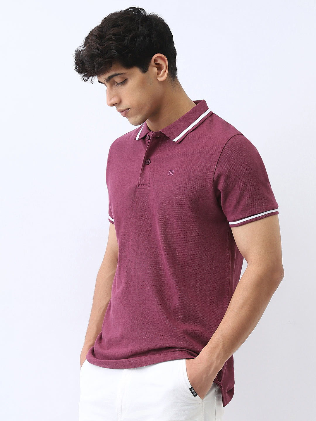 Men's Acai Berry Solid Regular Fit Half Sleeve Cotton Polo T-Shirt