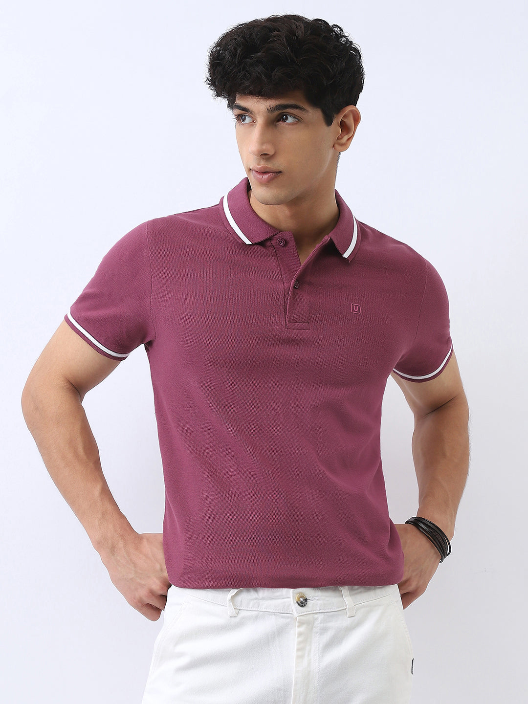 Men's Acai Berry Solid Regular Fit Half Sleeve Cotton Polo T-Shirt