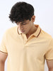 Men's Light Beige Solid Regular Fit Half Sleeve Cotton Polo T-Shirt