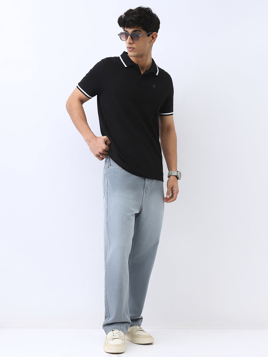 Men's Black Solid Regular Fit Half Sleeve Cotton Polo T-Shirt