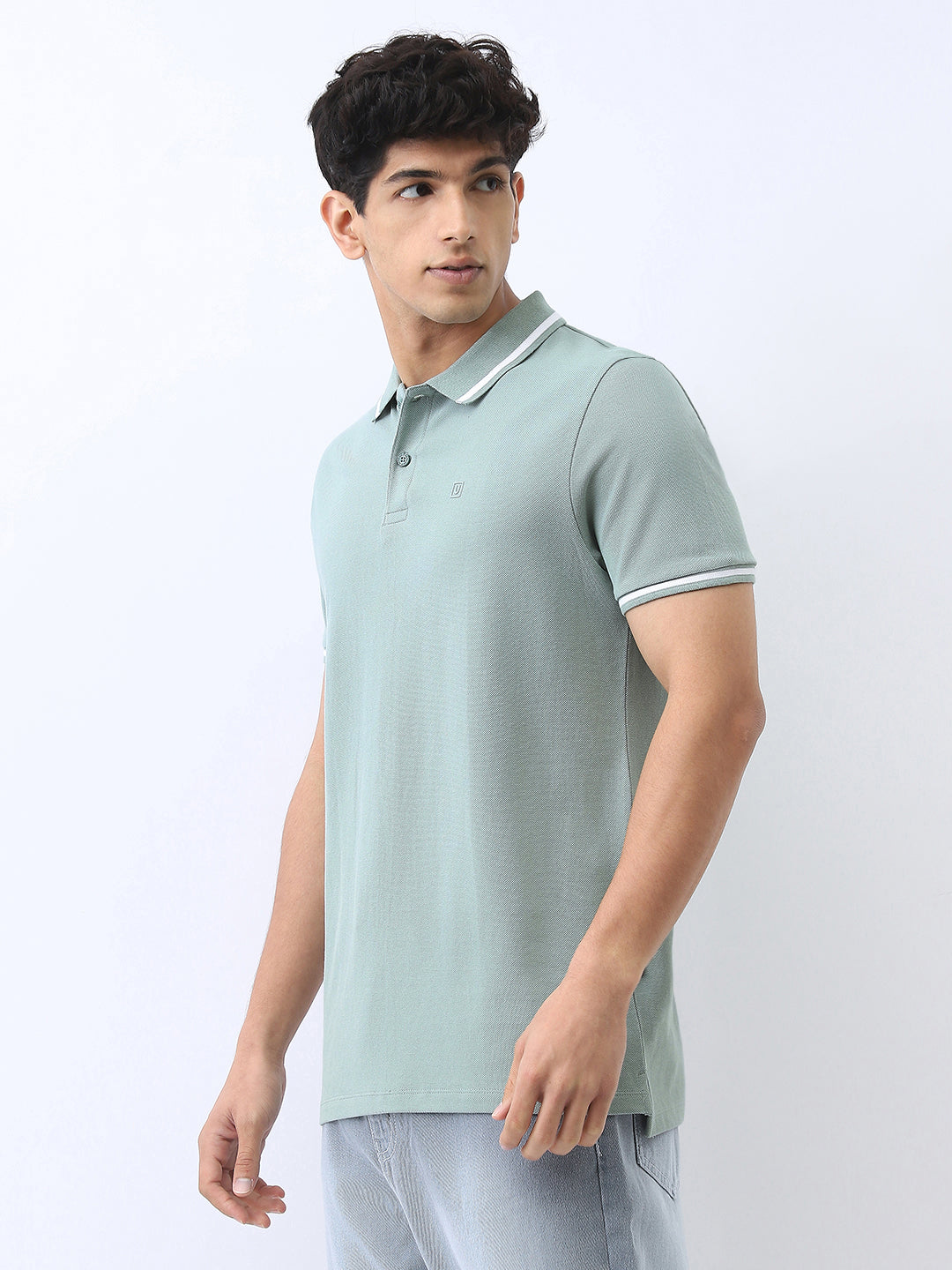 Men's Granite Green Solid Regular Fit Half Sleeve Cotton Polo T-Shirt