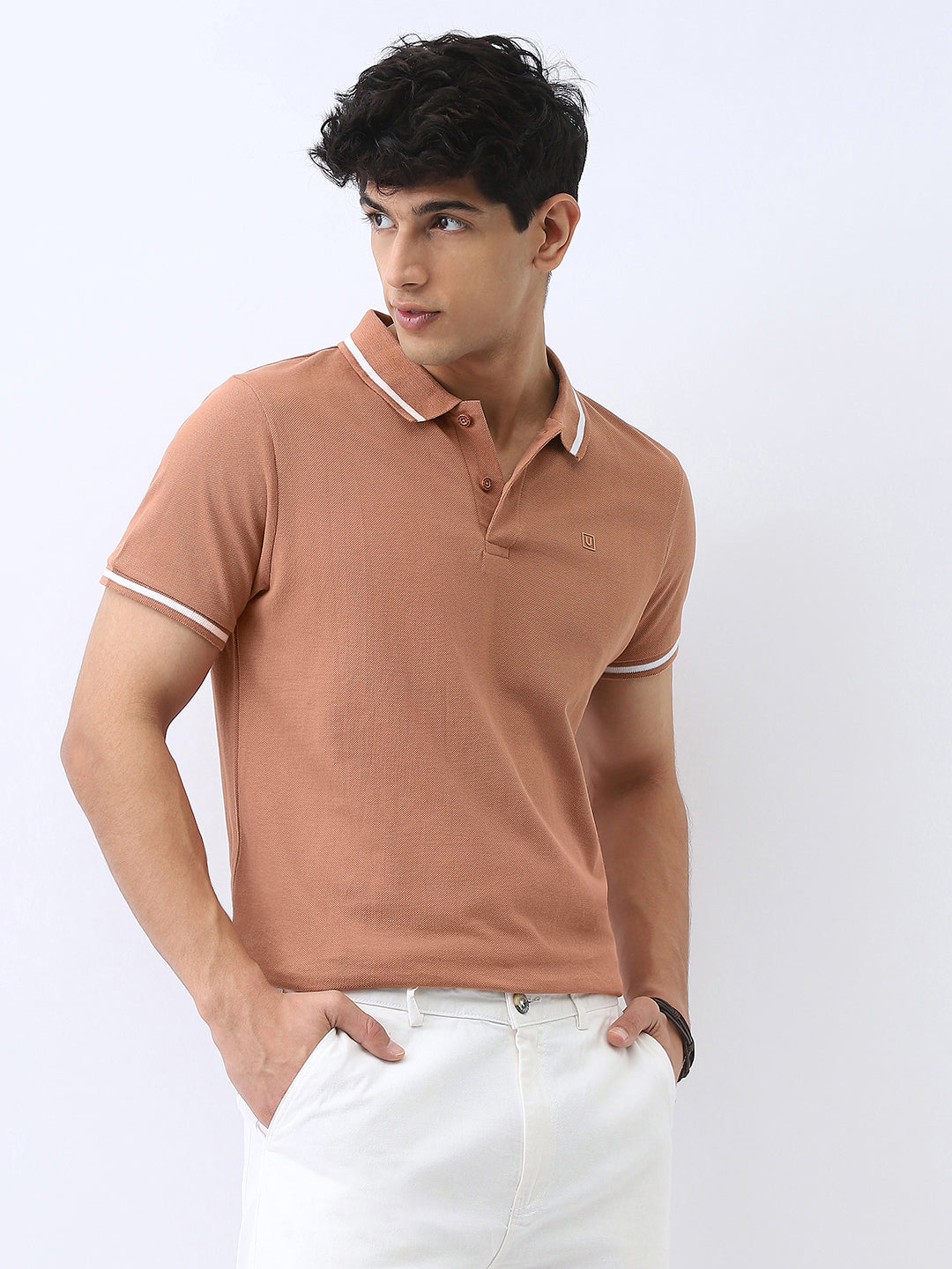 Men's Mocha Mousse Solid Regular Fit Half Sleeve Cotton Polo T-Shirt