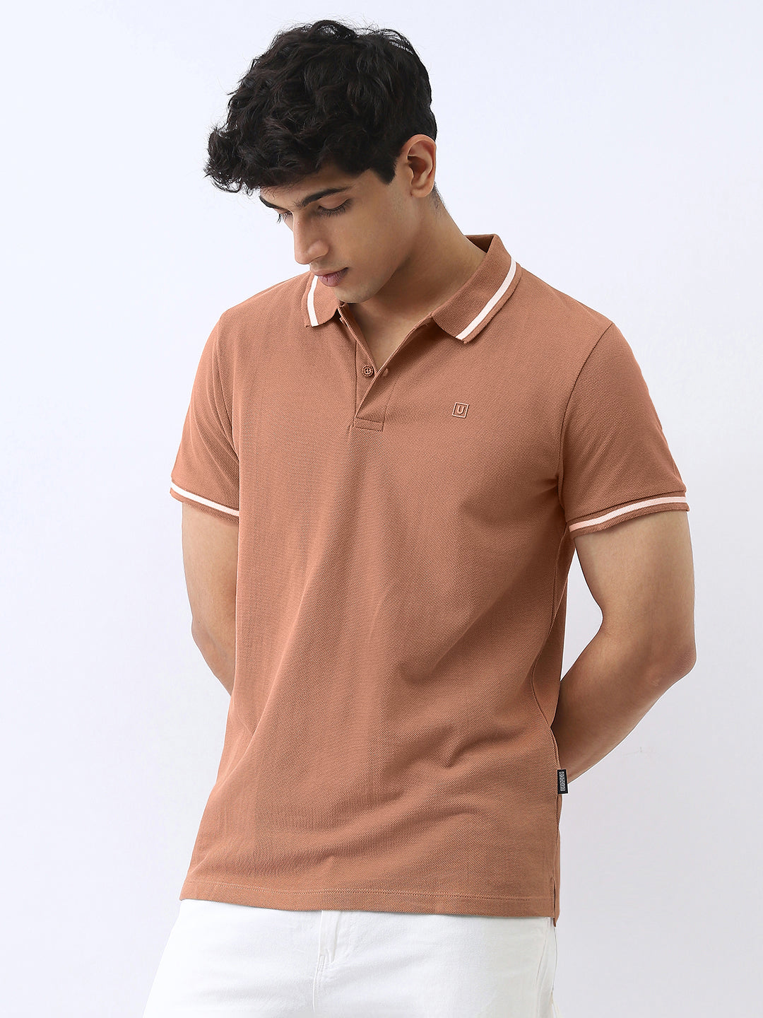 Men's Mocha Mousse Solid Regular Fit Half Sleeve Cotton Polo T-Shirt