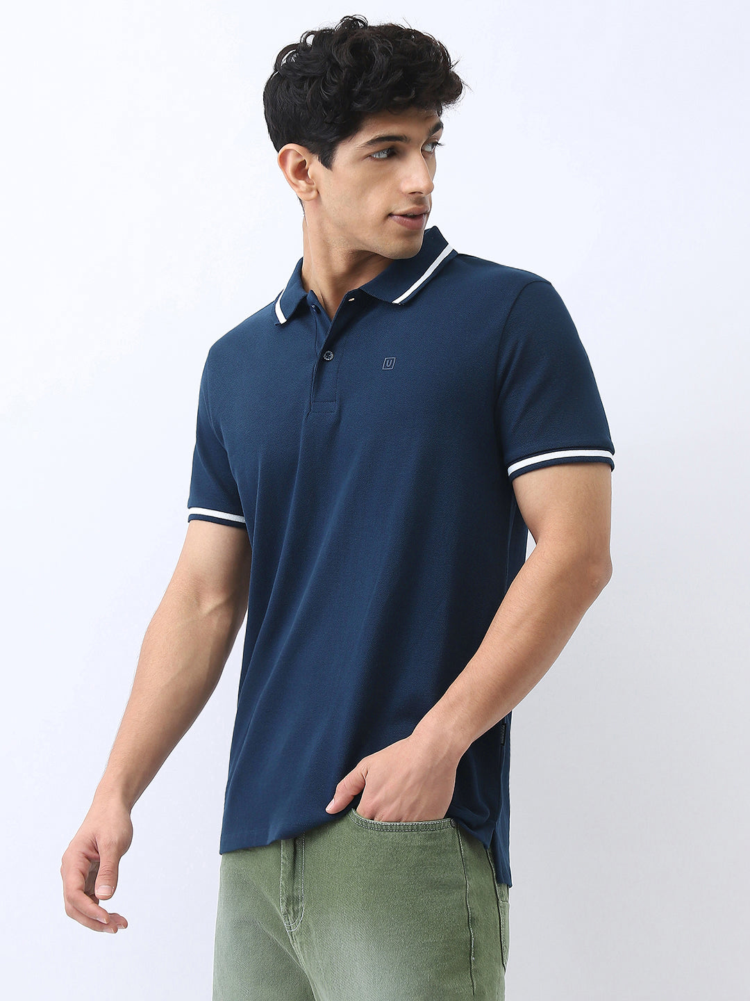 Men's Navy Solid Regular Fit Half Sleeve Cotton Polo T-Shirt