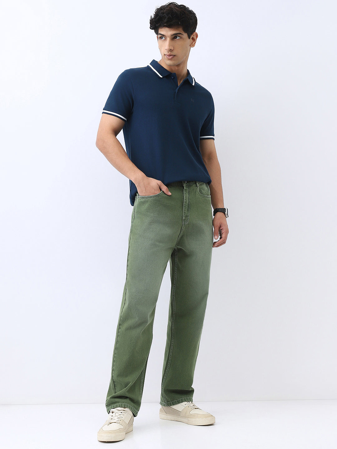 Men's Navy Solid Regular Fit Half Sleeve Cotton Polo T-Shirt