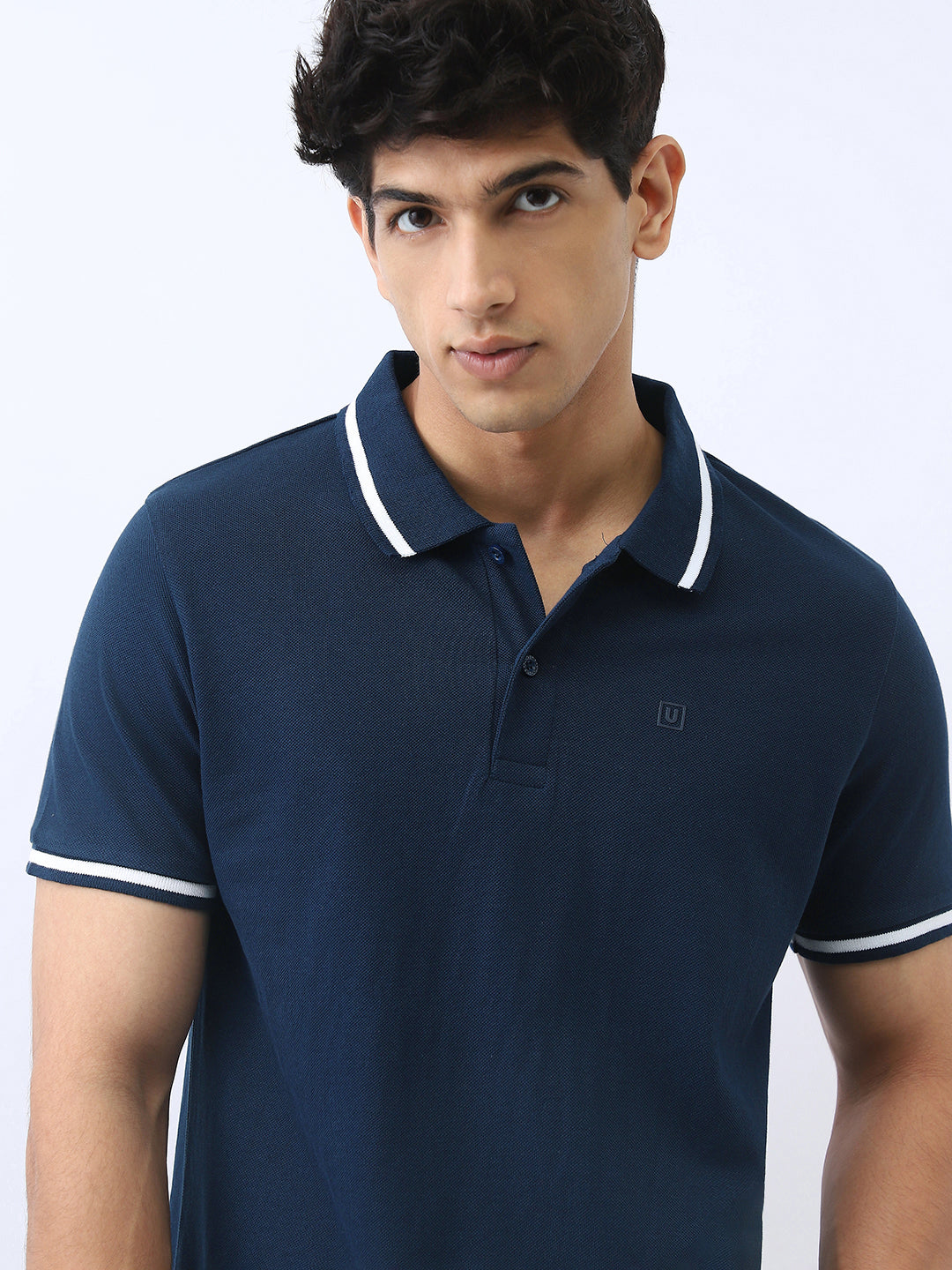 Men's Navy Solid Regular Fit Half Sleeve Cotton Polo T-Shirt